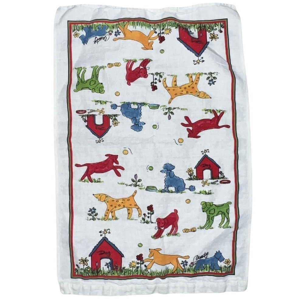3/$25 ๐ Dog Kitchen Towel with Colorful Dogs and Dog Houses 22โx16โ